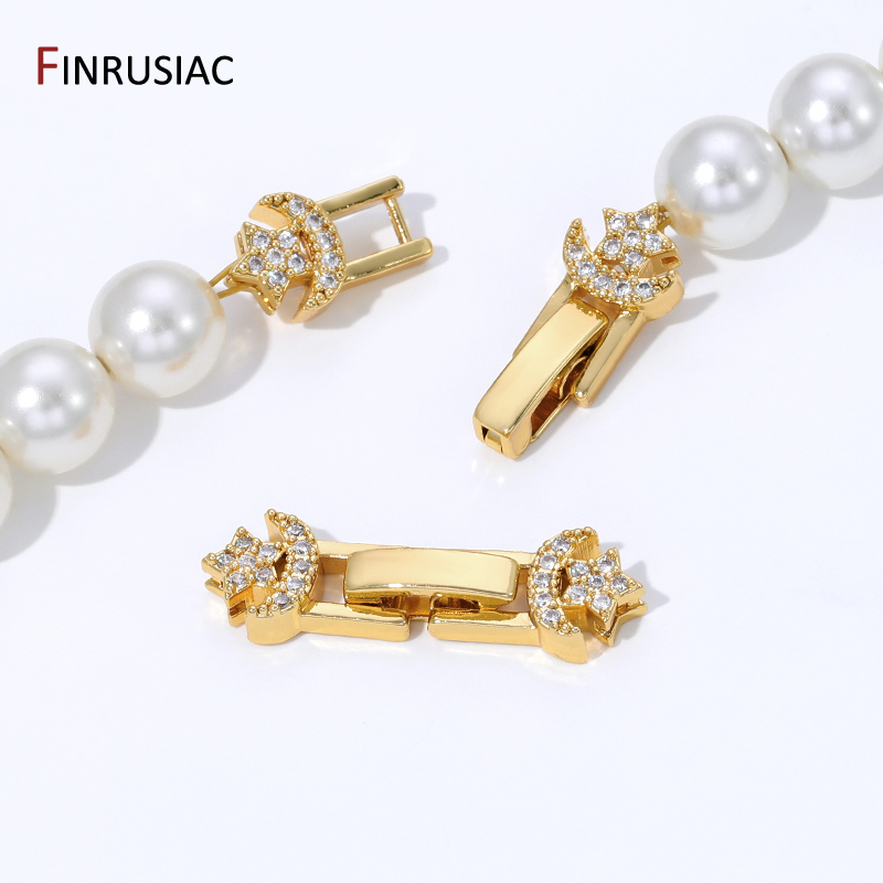 Jewelry Making Beads - 18K金メッキ真鍮パールクラスプコネクター、ブレスレット用クラスプ、ジルコンファスナーロッククラスプ、DIYジュエリー製作用品