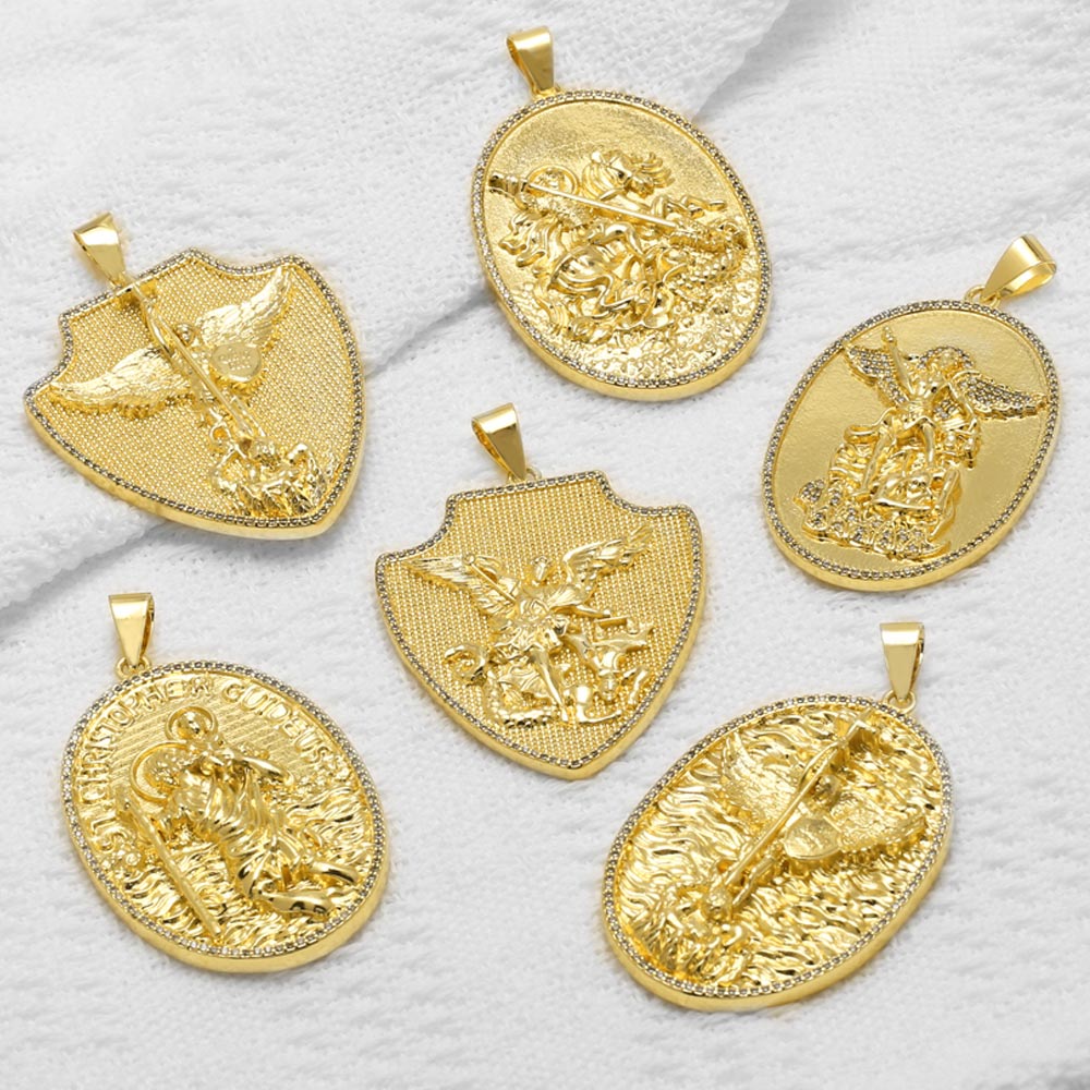 Jewelry Making Michaels - OCESRIO セントマイケルメダル ネックレス用 ゴールドメッキ銅 セントクリストファーシールドペンダント ジュエリー作成用品