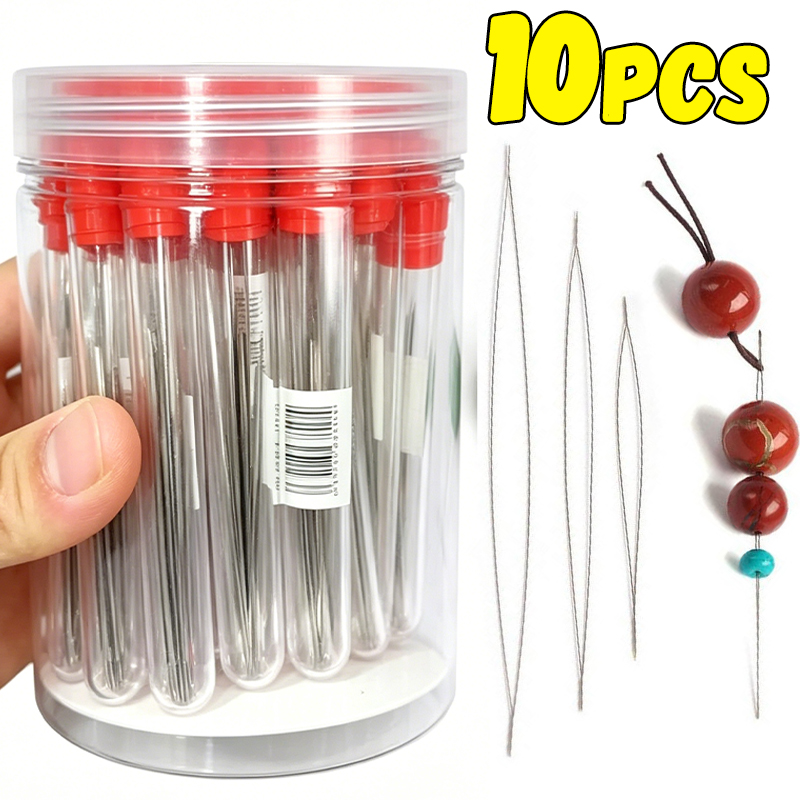Jewelry Making Tools List - 1-10個入りビーズニードル、シードビーズニードル、大きな目穴付きDIYビーズ用折りたたみ式ビーズピン、ジュエリー製作ツール用オープンニードル