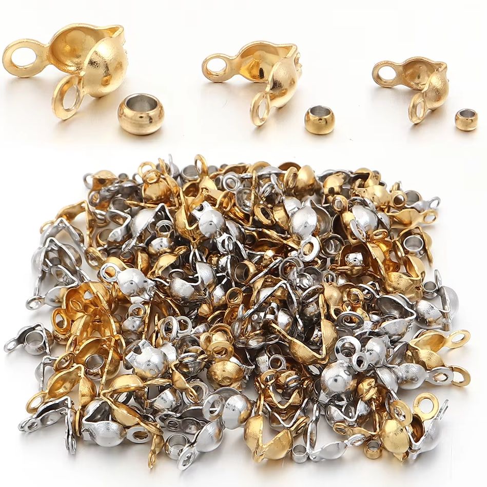 Jewelry Making Beads - 40～200個入り ステンレス製 コネクター クラスプ クリンプエンド ビーズ