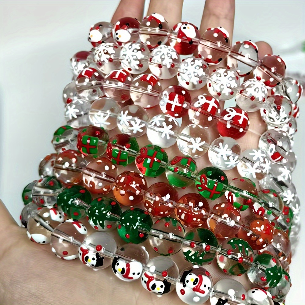 Jewelry Making Event - 15 個 12 ミリメートルクリスマス透明ガラス手描きスペーサールースビーズジュエリーブレスレットネックレス作成 DIY アクセサリー