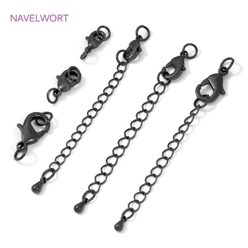 Jewelry Making Hobby - ブラックカラー真鍮ロブスタークラスプ&エクステンダーチェーン、ジュエリー用クラスプ、DIYブレスレットネックレス作成アクセサリー、ジュエリー用コネクタ