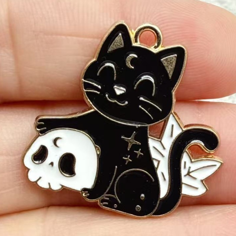 10 個オリジナル合金エナメル黒猫チャームかわいい子猫ペンダ - Jewelry Making Factory のレビューと価格