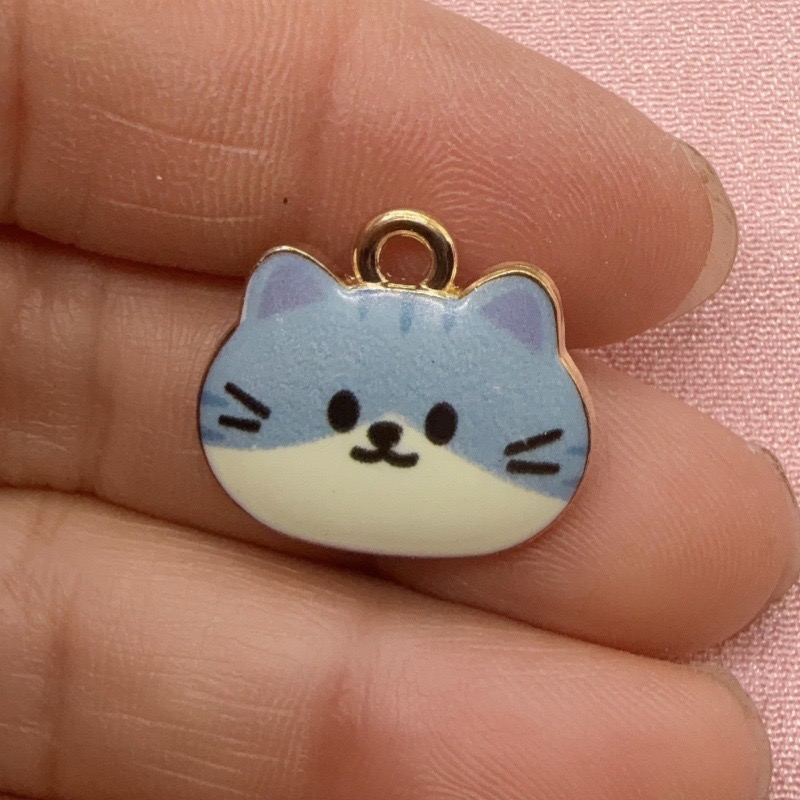 12個入りプリント猫ヘッド合金ドリップオイルペンダント、DI - Jewelry Making Factory のレビューと価格