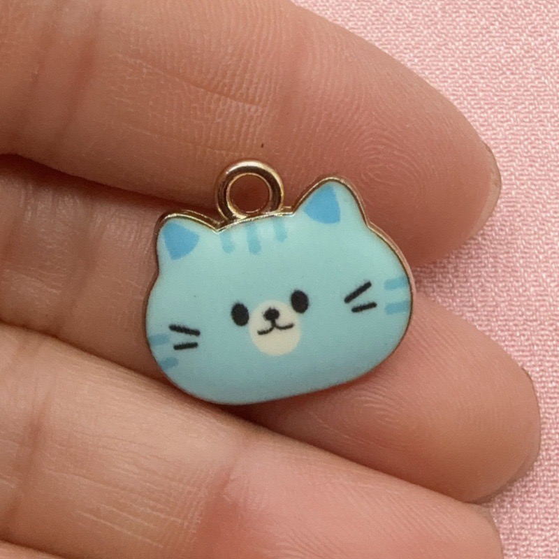 12個入りプリント猫ヘッド合金ドリップオイルペンダント、DI - Jewelry Making Factory のレビューと価格