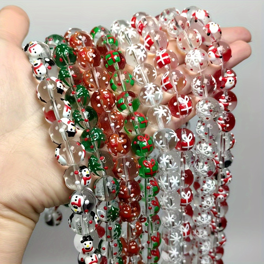 15 個 12 ミリメートルクリスマス透明ガラス手描きスペー - Jewelry Making Event のレビューと価格