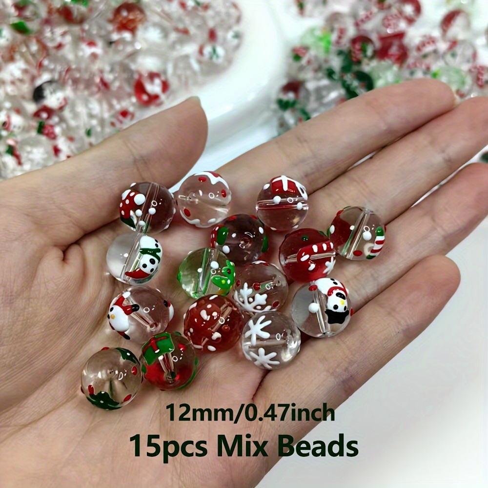 15 個 12 ミリメートルクリスマス透明ガラス手描きスペー - Jewelry Making Event のレビューと価格