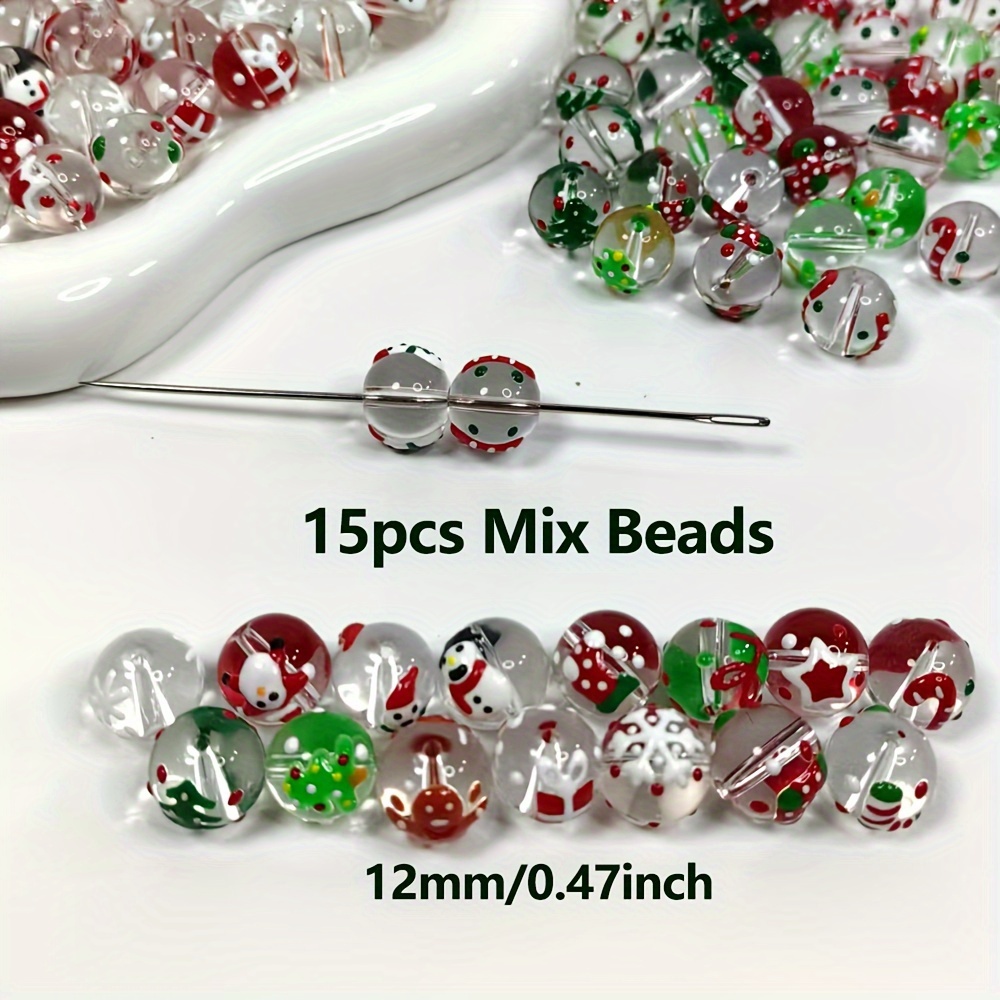 15 個 12 ミリメートルクリスマス透明ガラス手描きスペー - Jewelry Making Event のレビューと価格